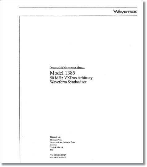 Wavetek 1385 Instruction Manual Wavetek 1385 Instruction Manual